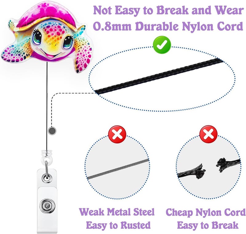 Bydevia Pink Sea Turtle Badge Reel Retractable for Nurse Nursing Student RN MA CNA LPN Medical Worker & Teacher, Cute Ocean Animal Badge Reel, Pediatric Nurse Turtle Badge Holder with Alligator Clip | Acrylic - Image 4